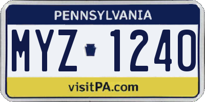 PA license plate MYZ1240