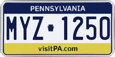 PA license plate MYZ1250
