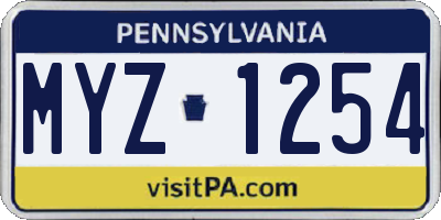 PA license plate MYZ1254