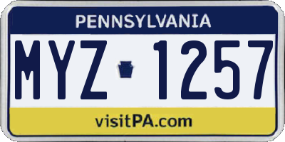 PA license plate MYZ1257