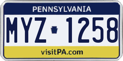 PA license plate MYZ1258