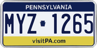 PA license plate MYZ1265