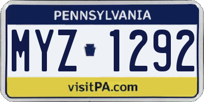 PA license plate MYZ1292