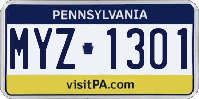 PA license plate MYZ1301