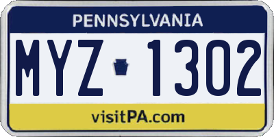 PA license plate MYZ1302