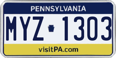 PA license plate MYZ1303
