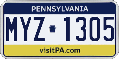 PA license plate MYZ1305