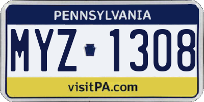 PA license plate MYZ1308