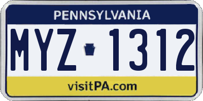 PA license plate MYZ1312