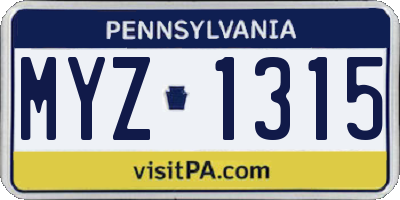 PA license plate MYZ1315