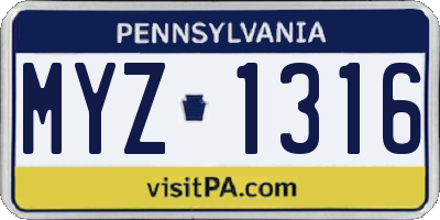 PA license plate MYZ1316