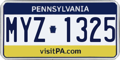 PA license plate MYZ1325