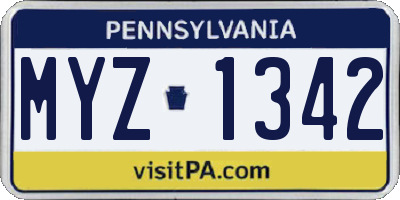 PA license plate MYZ1342
