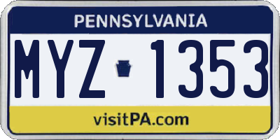 PA license plate MYZ1353