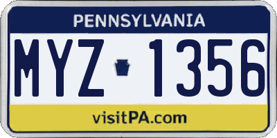 PA license plate MYZ1356