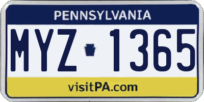 PA license plate MYZ1365