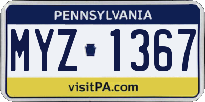 PA license plate MYZ1367
