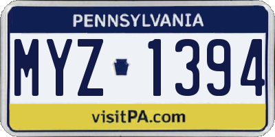 PA license plate MYZ1394