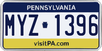 PA license plate MYZ1396