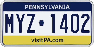 PA license plate MYZ1402
