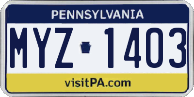 PA license plate MYZ1403