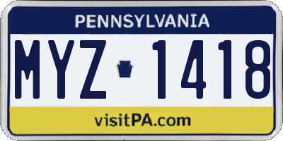 PA license plate MYZ1418