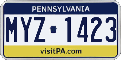 PA license plate MYZ1423
