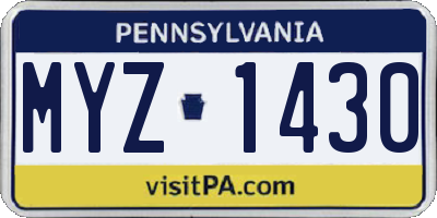PA license plate MYZ1430