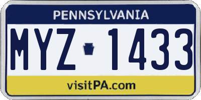 PA license plate MYZ1433