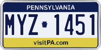 PA license plate MYZ1451