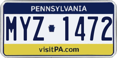 PA license plate MYZ1472