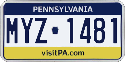 PA license plate MYZ1481