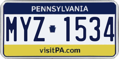 PA license plate MYZ1534