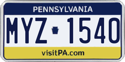 PA license plate MYZ1540