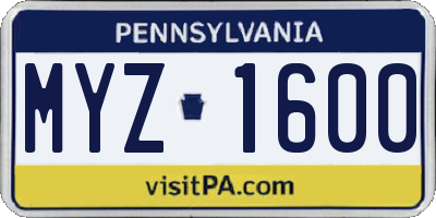 PA license plate MYZ1600