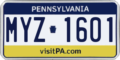 PA license plate MYZ1601