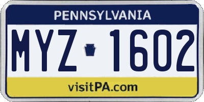 PA license plate MYZ1602
