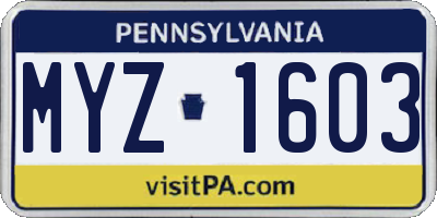 PA license plate MYZ1603