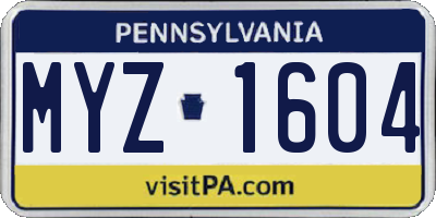 PA license plate MYZ1604