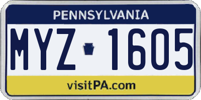 PA license plate MYZ1605