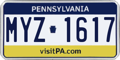 PA license plate MYZ1617