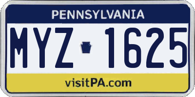 PA license plate MYZ1625
