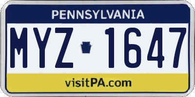 PA license plate MYZ1647