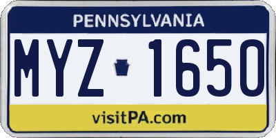 PA license plate MYZ1650