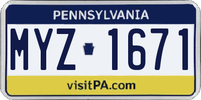 PA license plate MYZ1671