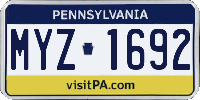 PA license plate MYZ1692