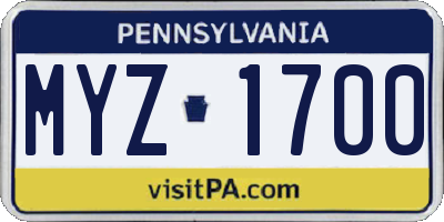 PA license plate MYZ1700