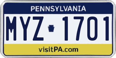 PA license plate MYZ1701