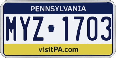 PA license plate MYZ1703