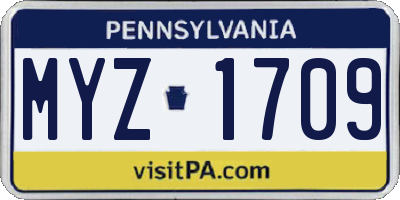 PA license plate MYZ1709